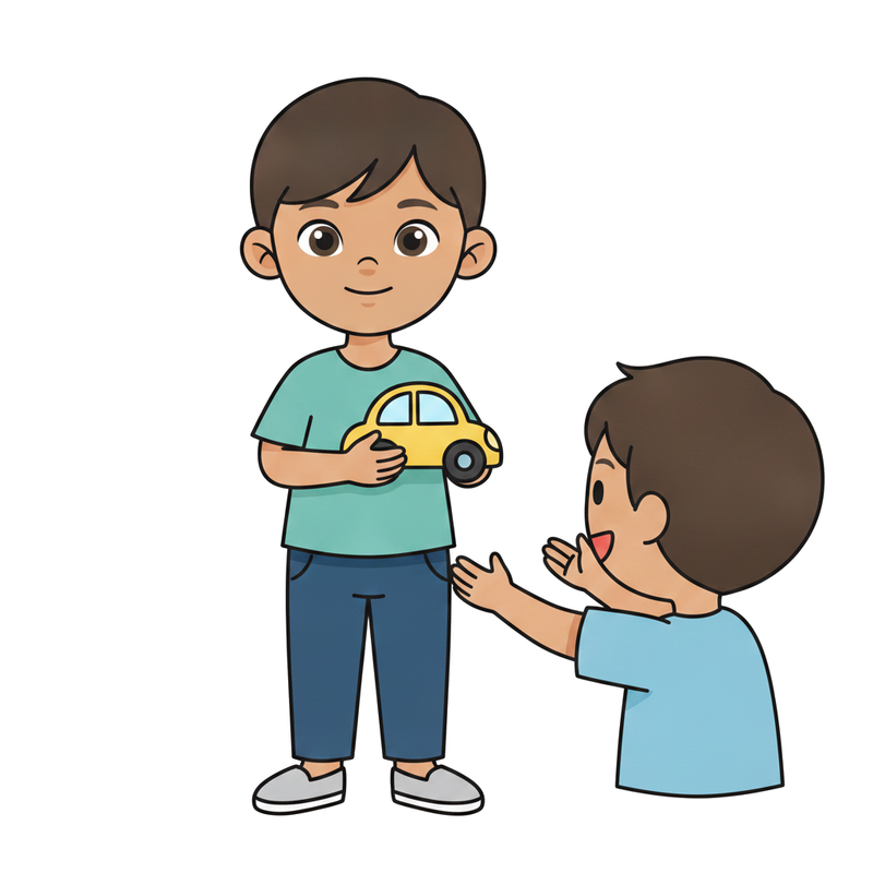 Offer the toy to a friend