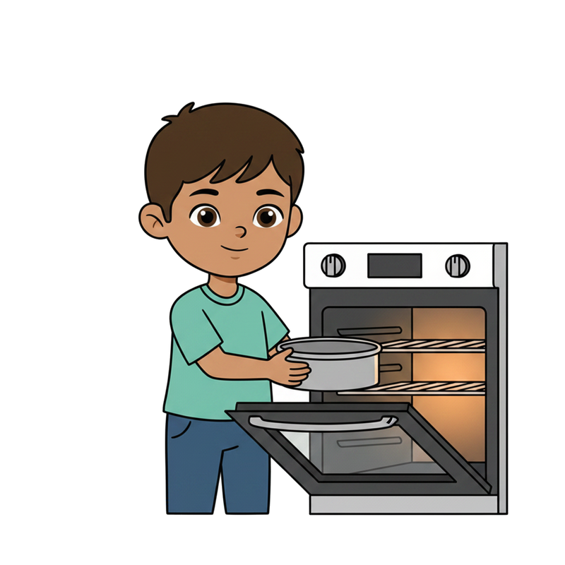 Put the cake in the oven